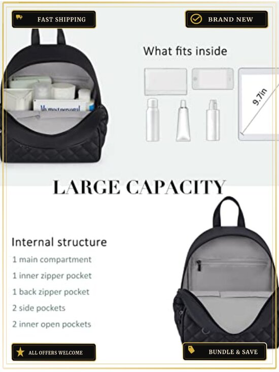 Vegan Leather Quilted Mini Backpack Purse with Pom Pom for Women Travel main image 4